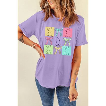 Wisteria Bunny Bow Plaid Print Easter Fashion Tee