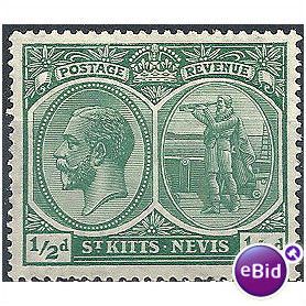 St Kitts Nevis 1920 SG24 1/2d Blue-Green Mounted.Mint.