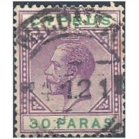 Cyprus 1913.SG76 30 Paras Violet & Green Fine Used.