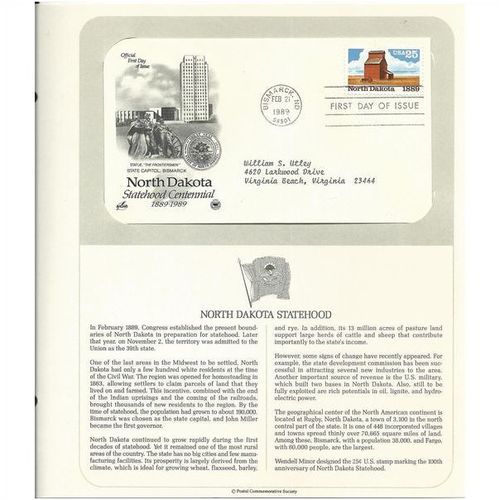 NORTH DAKOTA STATEHOOD ' OFFICIAL FIRST DAY of ISSUE ' ( 1989 )