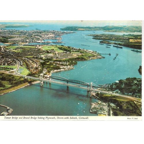 TAMAR BRIDGE and BRUNEL BRIDGE, DEVON and CORNWALL postcard =