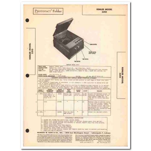 remler model 5310 6-tube am radio phonograph sams photofact manual