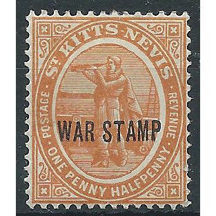 St Kitts Nevis1918 SG23 1 1/2d Orange WAR TAX Mounted Mint ..