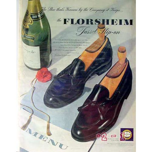 FLORSHEIM SHOE COMPANY 1953 Belair Tassel Slip-on S-150x vintage ad