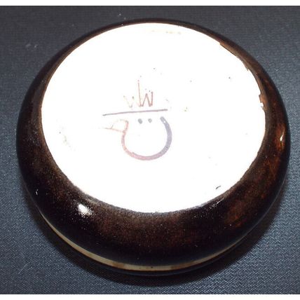 Vintage Circular Stone Jewerly Trinket Box Stoneware 3 3/4" Diameter Blue Brown