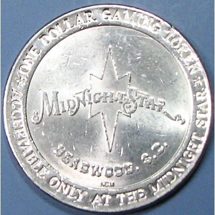 Midnight Star. $1 Casino Token. Deadwood, SD. 14A.