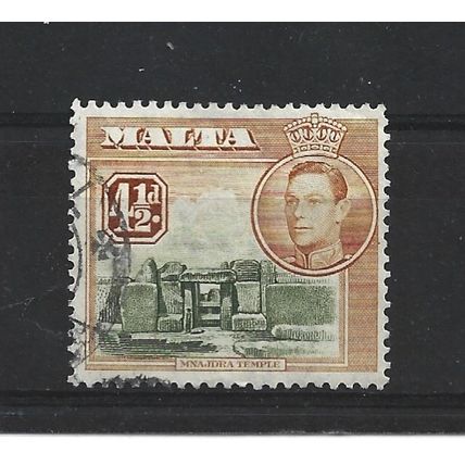 Malta.SG224 4 1/2d Ruins at Mnajdra (Olive-Green&Yellow-Brown).Fine Used.Apr25j