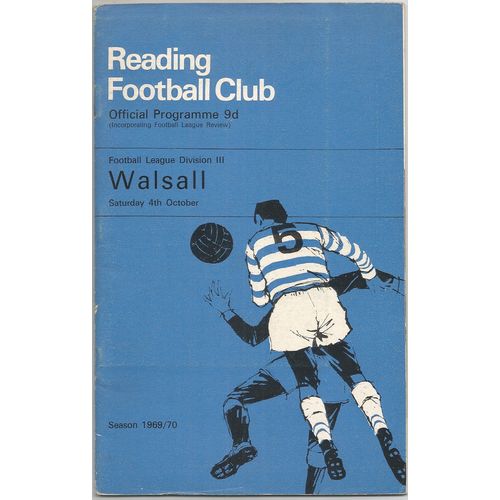 1969-70 READING v WALSALL (Very Good To Excellent Condition - No Writing)