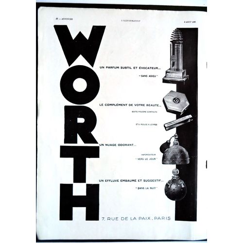 Worth Perfume Cosmetics Original Art Deco Advertisement print Ad Shop Spa Hotel