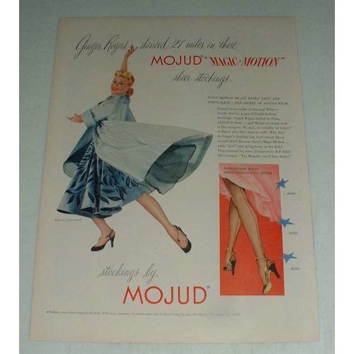 1951 Mojud Magic Motion Stockings Ad w/ Ginger Rogers