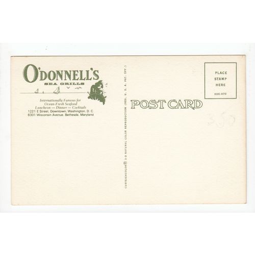 O'Donnell's Sea Grills Restaurant Washington DC USA Postcard