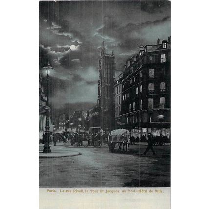 Paris Rue Rivoli Tour St Jacques France Postcard unused VGC