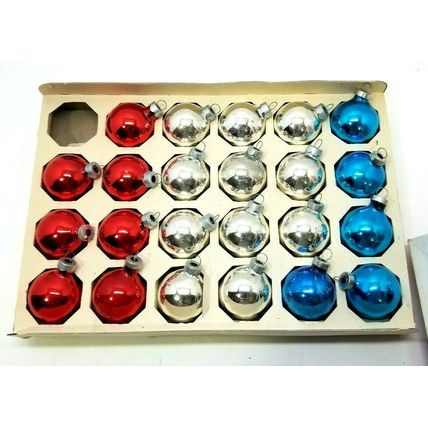 Vintage Coby Glass Christmas Ornaments 23 Count Red Silver Blue USA (G22)
