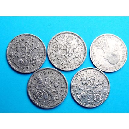 Five ( 5 ) Traditional Christmas Day Pudding Sixpence 6d