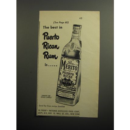 1951 Ron Merito Rum Ad - The best in Puerto Ricon Rum