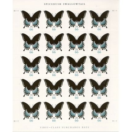 Spicebush Swallowtail Butterfly Sheet of Twenty 66 Cent Stamps Scott 4736