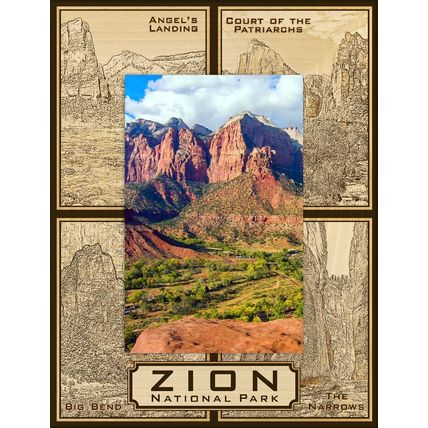 Zion National Park Points of Interest Laser Engraved Wood Picture Frame (8 x 10)