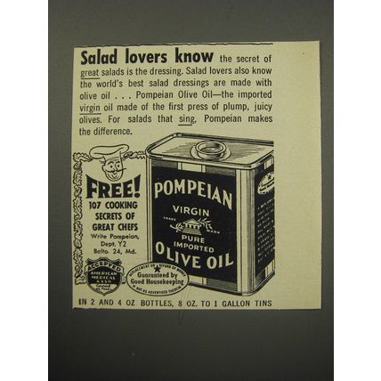 1955 Pompeian Olive Oil Ad - Salad lovers know