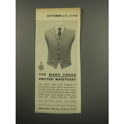 1955 Mark Cross Knitted Waistcoat Advertisement
