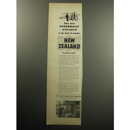 1957 New Zealand Government Travel Commisioner Ad - You are personally welcomed