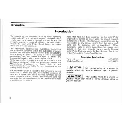 Lister Petter LT LV Operators Handbook 1991 02708186 PDF