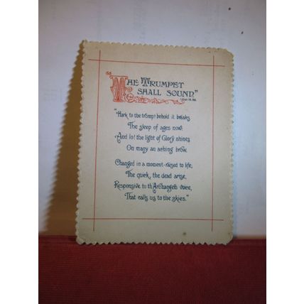"THE TRUMET SHALL SOUND" small Victorian card by William A Althorp / Bradford =