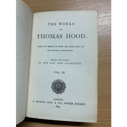 RARE* 1870 "THE WORKS OF THOMAS HOOD" VOLUME 3 ANTIQUE BOOK (P4)