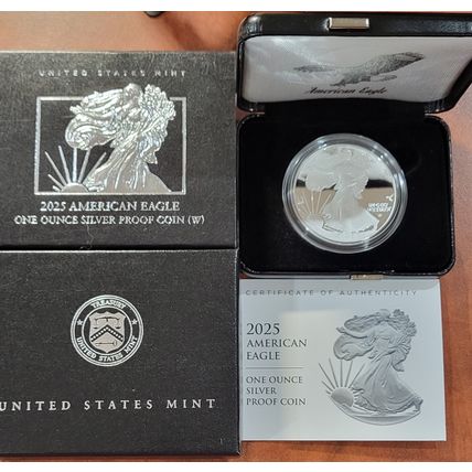 1oz Silver 2025-W Proof $1 American Silver Eagle Box With COA