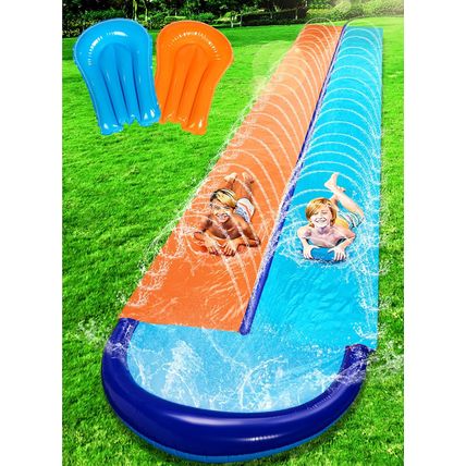 Sloosh 32.5FT Double Water Slides, Heavy Duty Lawn Slip and Slide with Sprinkler