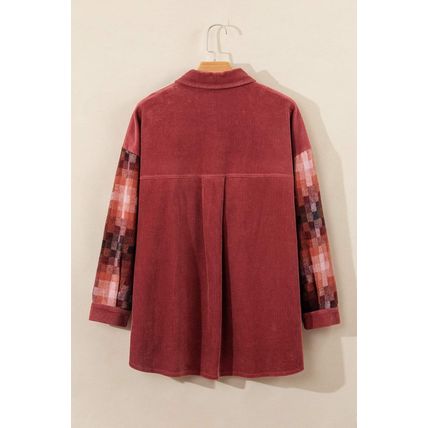 Gold Flame Checker Patchwork Raw Edge Oversized Corduroy Jacket