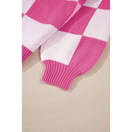 Rose Stripe Checkered Bishop Sleeve Sweater