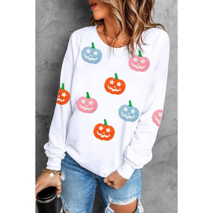 White Cute Halloween Jack-o-lantern Holiday Sweatshirt