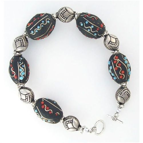 Bracelet #011 metal and lacquer metal beads 8.5 inch unisex costume jewelry
