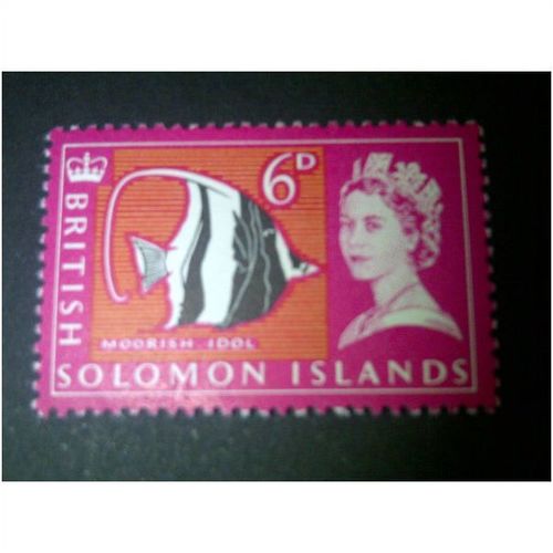 British Solomon Islands QEII 1965 6d Black Magenta & Yellow Orange MM SG 118