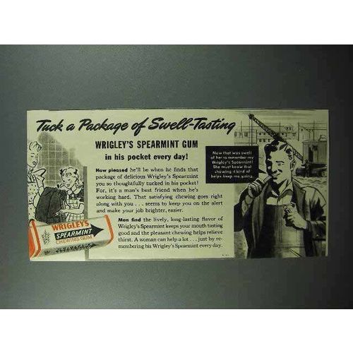 1942 Wrigley's Spearmint Gum Ad - Tuck a Package