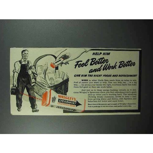 1942 Wrigley's Spearmint Gum Ad - Work Better