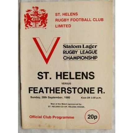1980 programme St. Helens v. Featherstone Rovers