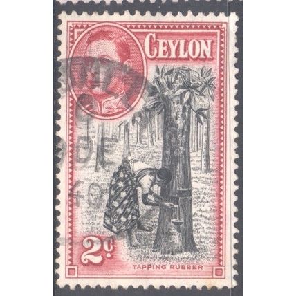 Ceylon 1938 - SG386b - 2c black & red - Tapping Rubber - used 3