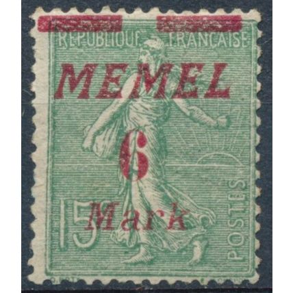 French Stamp surch 6mk on 15c - Memel 1922 - NM NH - MiNr 111