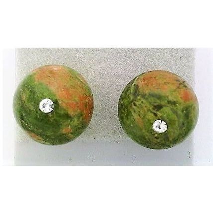 Unakite Crystal 10mm Gemstone Stud Earrings
