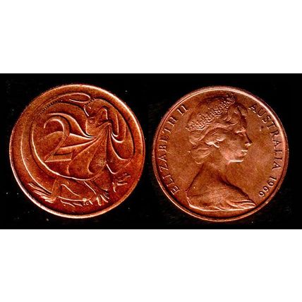 Australia Two Cent 1966 Used. Coin Frilled neck-lizard 2c QE II