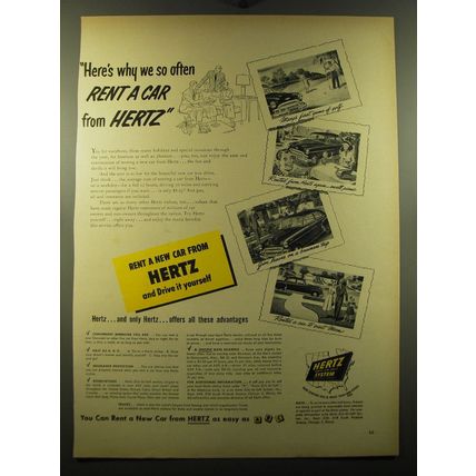 1950 Hertz Rent a Car Ad - Here's why we so often rent a car from Hertz