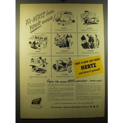 1950 Hertz Rent a Car Ad - Fit Hertz into your week