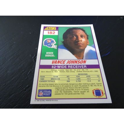 1990 Score Football Card # 182 Vance Johnson Excellent-Mint (6) Denver Broncos