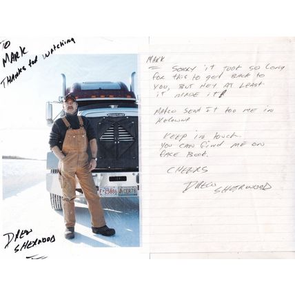 Drew Sherwood Ice Road Truckers Large Hand Signed Photo & Letter