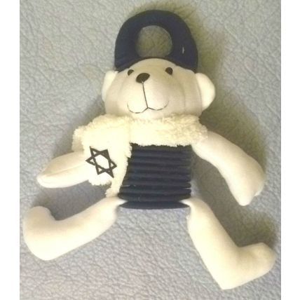 "CHANUKAH PLUSH BEAR DOOR HANGER SPRINGY SLINKY BODY & WHITE SCARF JEWISH STAR"