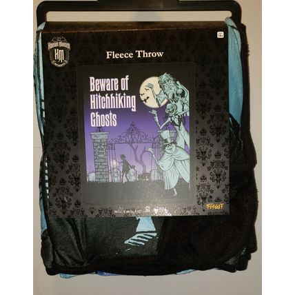 HAUNTED MANSION BEWARE OF HITCHHIKING GHOSTS CEMETERY THROW BLANKET~NW~HALLOWEEN