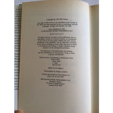 THE HOLY THIEF by Ellis Peters 1992 1st 1st HB in Unclipped Dust Jacket