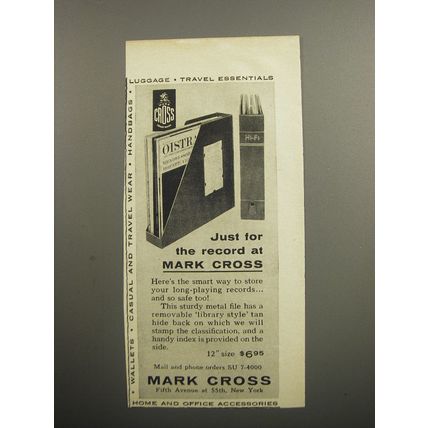 1957 Mark Cross Record File Ad - Just for the record at Mark Cross