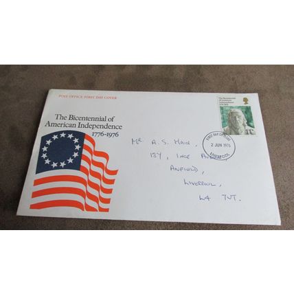 1976 GB FDC Cover - United Staes Independence Bicentennial - Liverpool frank